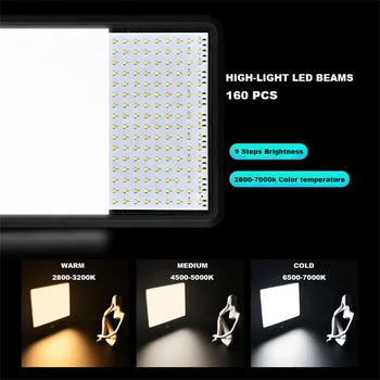 160 Led High Power Photo Studio LED Light 2800k-7000k Video Fill Lamp Видеопанель Light Photography Lighting Для Прямой Трансляции Изображение 2