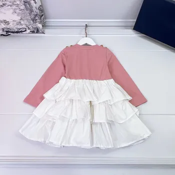 2023 Новые платья для девочек, белые розовые платья для маленьких девочек, юбки для торта, осенние платья для девочек, костюм 4, 6, 8, 10, 12, 14 лет