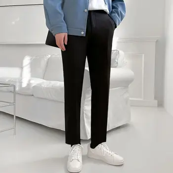 2023 Повседневные брюки Мужские стрейчевые деловые прямые брюки длиной до щиколоток Мужская офисная одежда Дышащие Классические брюки N27 Изображение 0