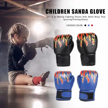 2шт Перчатки для соревнований по Муай Тай, Губчатые перчатки Sanda с принтом Пламени, Профессиональные Дышащие для детей, для тренировок детей