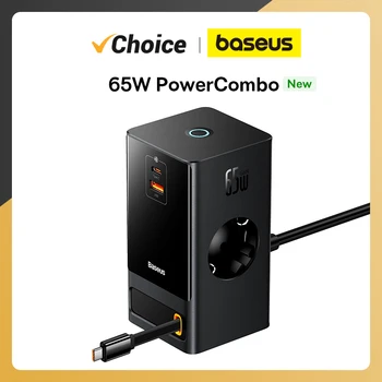 Baseus 65W PowerCombo Цифровое Настольное Зарядное Устройство Power Strip Retractable-C 65W Быстрое Зарядное Устройство EU Plug Быстрая Зарядка Для Ноутбука Изображение 0