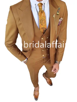 Bridalaffair 2023 Мужские костюмы цвета хаки, 3 предмета, приталенный высококачественный костюм для свадебной вечеринки, костюм Homme Изображение 0