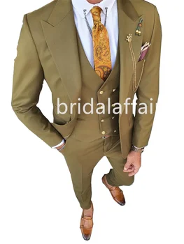 Bridalaffair 2023 Мужские костюмы цвета хаки, 3 предмета, приталенный высококачественный костюм для свадебной вечеринки, костюм Homme Изображение 1