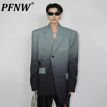 PFNW Весна-осень, Новый мужской пиджак с градиентной подкладкой, карманы на плечах, Стильный оригинальный дизайн, повседневные свободные пальто в нише 28A1257