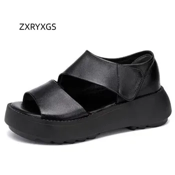 ZXRYXGS Превосходные сандалии из искусственной кожи с открытым носком и рыбьим ртом, Римская обувь, новинка 2023 года, летние повседневные сандалии в стиле ретро, ретро нескользящие
