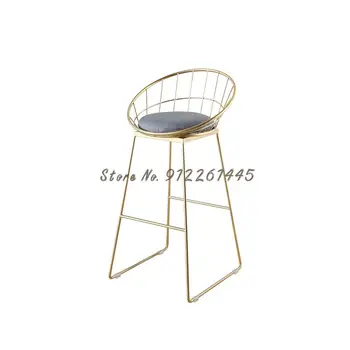 Барный стул Iron art с скандинавской спинкой, стойка регистрации магазина одежды gold, бытовая техника с высокими ножками, современный простой чистый красный высокий стул