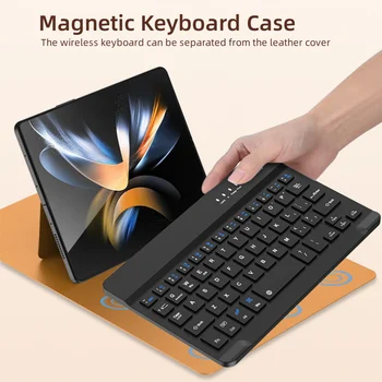 Беспроводная клавиатура Samsung Galaxy Z Fold 4 3 2 с магнитной откидной подставкой, кожаный чехол для клавиатуры со слотом для ручки и мыши Изображение 1