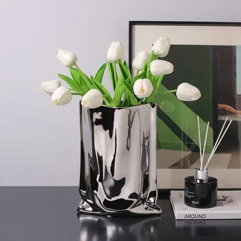 Ваза высокого класса sense Light роскошные украшения креативная керамическая ваза из серебра с гальваническим покрытием украшения из искусственных цветов