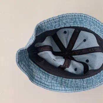 Выстиранная ребенком джинсовая шляпа с защитой от ультрафиолета, панама, солнцезащитная кепка, пляжная кепка Изображение 3