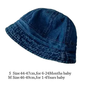 Выстиранная ребенком джинсовая шляпа с защитой от ультрафиолета, панама, солнцезащитная кепка, пляжная кепка Изображение 5