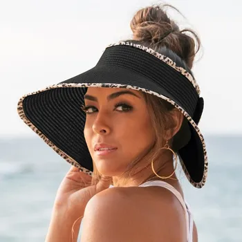 Женская летняя модная повседневная соломенная шляпа с бантом для пляжного отдыха, шляпа для рыбаков от солнца Изображение 0