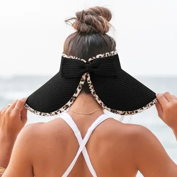 Женская летняя модная повседневная соломенная шляпа с бантом для пляжного отдыха, шляпа для рыбаков от солнца Изображение 2