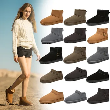 Зимние зимние ботинки из натуральной кожи, женские короткие хлопчатобумажные туфли на плоской подошве, UG, плюшевые, теплые и водонепроницаемые кожаные ботинки, G