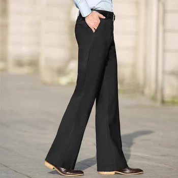 Классические черные расклешенные брюки Высококачественная модная мужская одежда для свадебной вечеринки, выпускного вечера, повседневные брюки для мужчин Slim Fit на заказ Изображение 0
