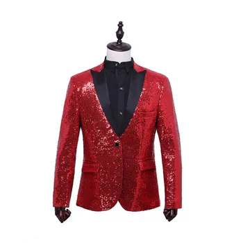 Классический красный пиджак, мужской шикарный блейзер с блестками, Мужской смокинг, сценический костюм, мужское светское пальто