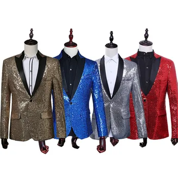 Классический красный пиджак, мужской шикарный блейзер с блестками, Мужской смокинг, сценический костюм, мужское светское пальто Изображение 4