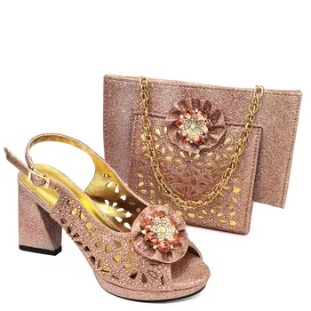 Комплект женской обуви и сумки цвета Шампанского, Роскошные Женские Летние Босоножки В Африканском стиле, Сочетающиеся С сумочкой-лодочкой Femmes Sandales CR1968