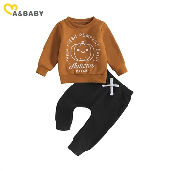 Комплекты одежды для мамы и ребенка от 0 до 3 лет на Хэллоуин для маленьких мальчиков, Костюмы для малышей, Топы с принтом тыквы, Брюки, Повседневная одежда Изображение 0