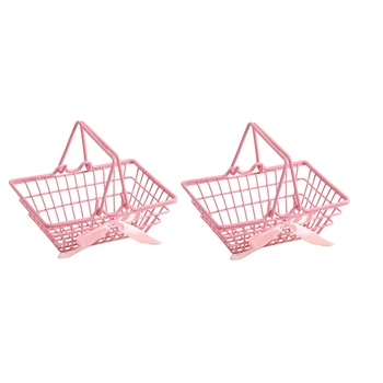 Корзина для покупок с розовым сердечком для девочек, корзина для косметики, рамка для хранения, реквизит для фото (средний) Изображение 0