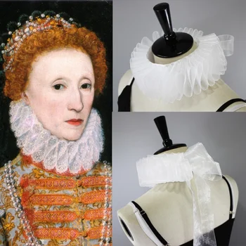 Костюм Елизаветы I в стиле Елизаветы Тюдор с оборками на шее, белый модный клоунский воротник, браслет на запястье.