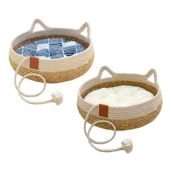 Кошачья кровать, дышащая со съемной подушкой, прочный плетеный коврик для царапин, Кошачья когтеточка для летних домашних щенков и котенков