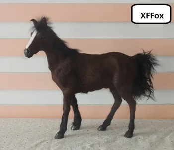 креативная модель стоящей лошади в реальной жизни, имитация пластика и меха, подарок коричневой лошади размером 28x25 см xf1845