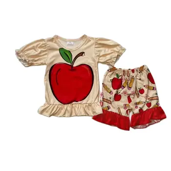 Летний бутик Back to School для девочек, шорты с принтом Apple Pencil, короткие рукава, комплект из 2 предметов