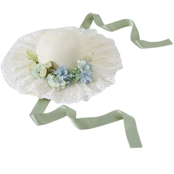 Летняя соломенная шляпа для взрослых, женская солнцезащитная шляпа для отдыха с цветочным декором Изображение 1
