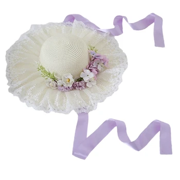 Летняя соломенная шляпа для взрослых, женская солнцезащитная шляпа для отдыха с цветочным декором Изображение 2