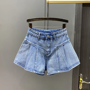 Модные джинсовые шорты в стиле пэчворк контрастного цвета, тренд женской уличной одежды, Свободные короткие джинсы с высокой талией, Лето 2023