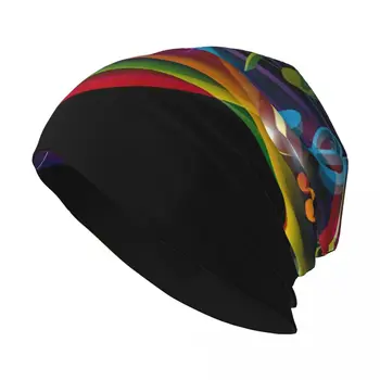 Музыкальная нота Rainbow Стильная эластичная вязаная шапочка с напуском, Многофункциональная шапка-череп для мужчин и женщин Изображение 0