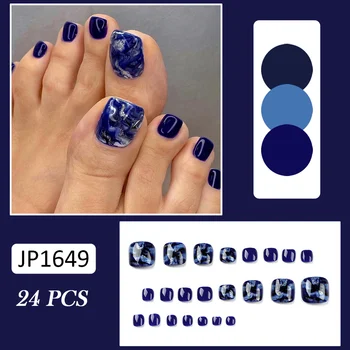 Накладные ногти с блестками, однотонные синие, защищающие от сколов и пятен, накладные ногти для маникюрного салона для женщин и девушек