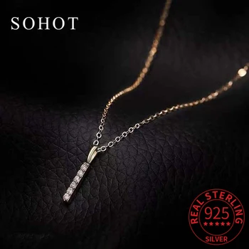 Новые реальные 925 стерлингового серебра Циркон прямоугольник кулон ожерелья для женщин партии ol ювелирные изделия минималистский модные аксессуары Изображение 0