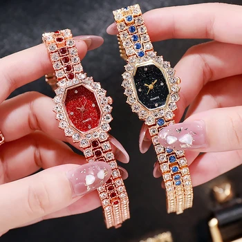 Новые роскошные женские часы с бриллиантами, женские часы-браслет, Квадратный горный хрусталь, женские наручные часы 