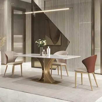 Обеденный стол из белого глянцевого сланца, легкая роскошная Современная минималистичная дизайнерская мебель высокого класса, кофейная меса, доступная мебель для балкона