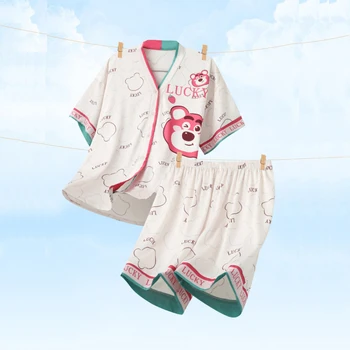 Пижамы с изображением Диснеевского персонажа Клубничного медведя для женщин, милый и классный комплект из 3 предметов, пижама для сна, мягкая и прозрачная домашняя одежда