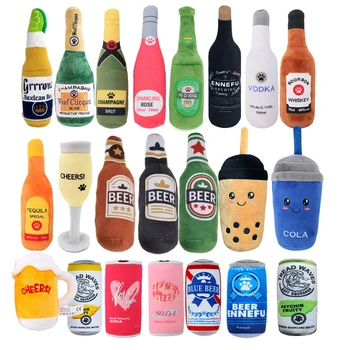 Прямая поставка товаров для домашних животных, модные роскошные мягкие плюшевые бутылки из-под зеленого пива и алкоголя, скрипучие игрушки для щенков