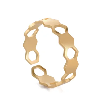 Регулируемые кольца COOLTIME в виде сот, Геометрическое кольцо из нержавеющей стали для женщин, модные украшения, подарок на Годовщину свадьбы Изображение 0