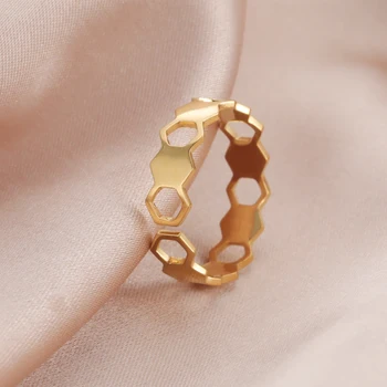 Регулируемые кольца COOLTIME в виде сот, Геометрическое кольцо из нержавеющей стали для женщин, модные украшения, подарок на Годовщину свадьбы Изображение 1