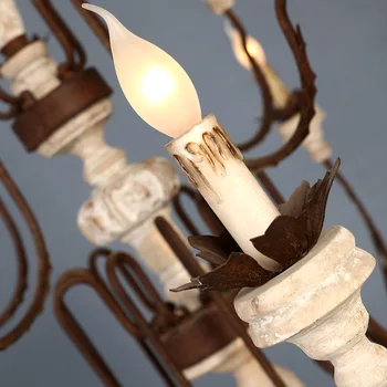 Ретро двухъярусные канделябры в форме свечей из массива дерева Подвесные светильники для лестницы в гостиной Потолочные железные подвесные светильники Ресторан Классическая Изображение 2