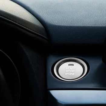Серебристая алюминиевая кнопка запуска двигателя без ключа с отделкой внутренней дверной ручки из углеродного волокна, панели чаши, крышки Изображение 5
