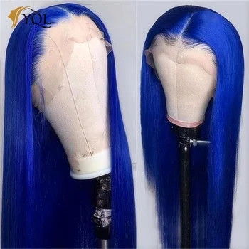 Синий Прямой кружевной фронтальный парик Прямой парик из человеческих волос 13x4 Прозрачные кружевные фронтальные парики для женщин из человеческих волос Кружевные фронтальные парики