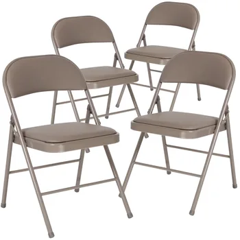 Складной стул из серого винила с двойными креплениями серии HERCULES из 4 предметов 