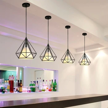 Современные промышленные алмазные люстры в стиле ЛОФТ E27 LED гостиная, кухня, спальня, бар, отель, тканевый абажур для прохода, подвесные светильники Изображение 3