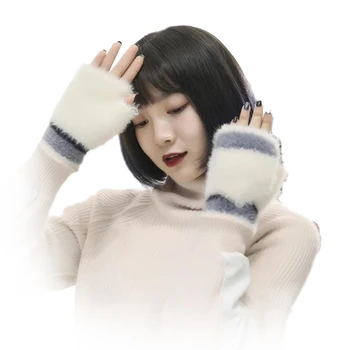 Студенческие женские перчатки с эластичным откидным верхом и откидным верхом Свободного размера, зимняя грелка для рук, варежки из искусственного меха без пальцев, мода для холодной погоды