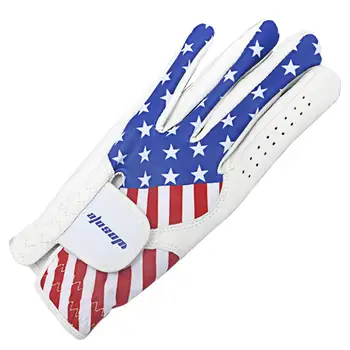 Удобная перчатка для гольфа, мужская перчатка для гольфа с регулируемой застежкой с рисунком американского флага, прочная синтетика для левой руки Изображение 0