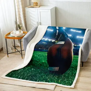 Футбольное флисовое одеяло, спортивное плюшевое одеяло для регби, подарок для любителей футбола, Шерп-одеяло, футбольный мяч Изображение 0