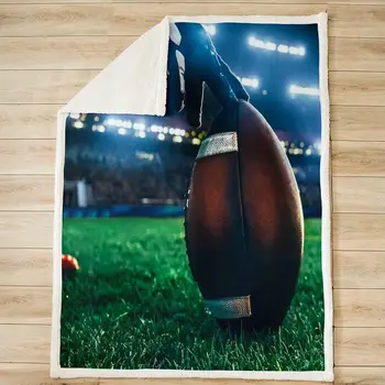 Футбольное флисовое одеяло, спортивное плюшевое одеяло для регби, подарок для любителей футбола, Шерп-одеяло, футбольный мяч Изображение 1