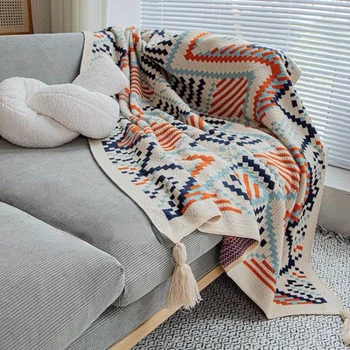 Хлопчатобумажное покрывало в богемном стиле на теплом пледе Мягкое дышащее клетчатое одеяло Чехол для дивана Домашний декор Изображение 2
