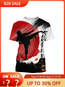 Японская Тренировочная футболка, Мужские Футболки с 3D принтом Карате, Топы Оверсайз, Высококачественная Спортивная одежда с короткими рукавами, Мужская быстросохнущая Футболка Изображение 1